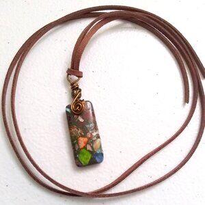 Woodland Green! Wire Wrapped Sea Sediment Jasper Pendant! Perfect Fall Colors!